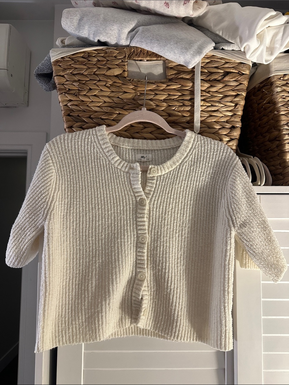 aerie Cream Ribbed Button-Front Cardigan